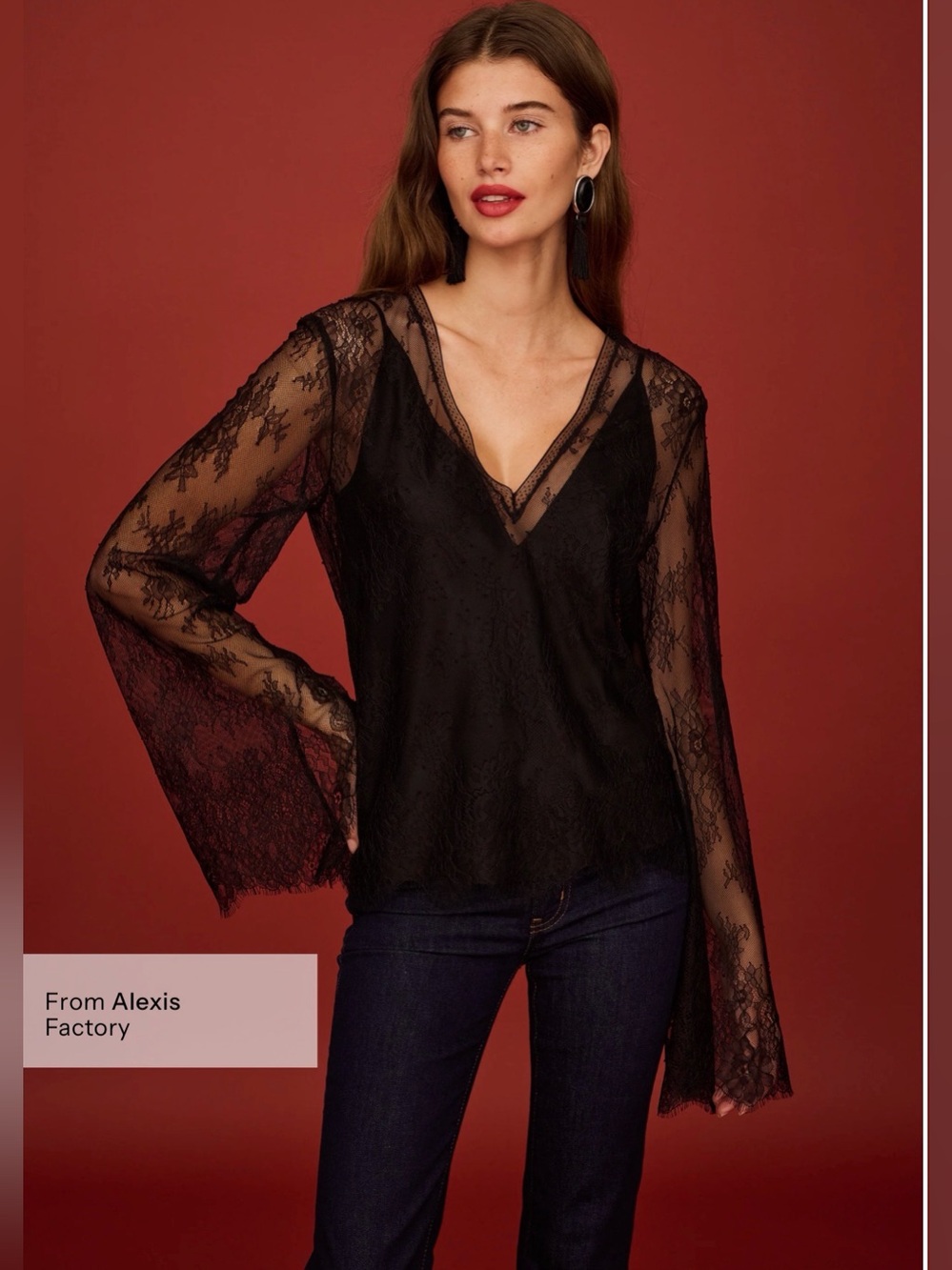 o.p.t Moxie Black Lace Bell-Sleeve Top – Size S NWT